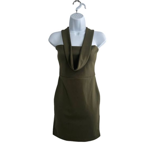 Missguided Olive Green Off Shoulder‎ Bodycon Mini Dress Size 4 - Picture 1 of 9